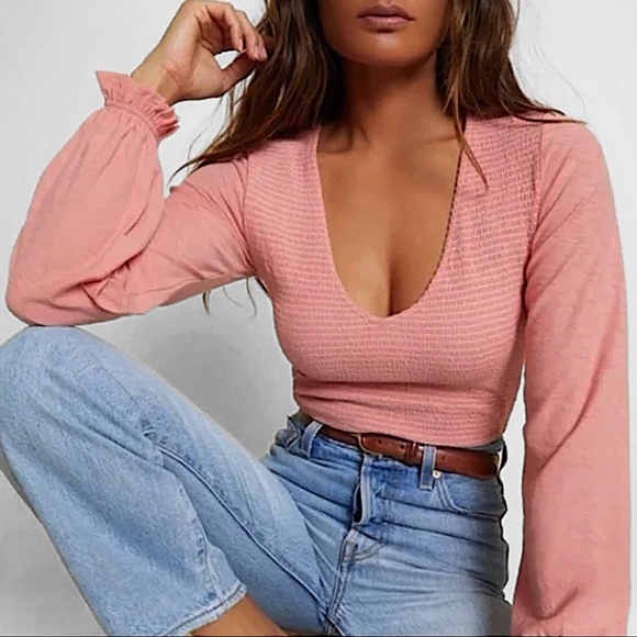 NATION LTD Della Smocked Puff Sleeve Top Kitten Heel Pink - Picture 1 of 12